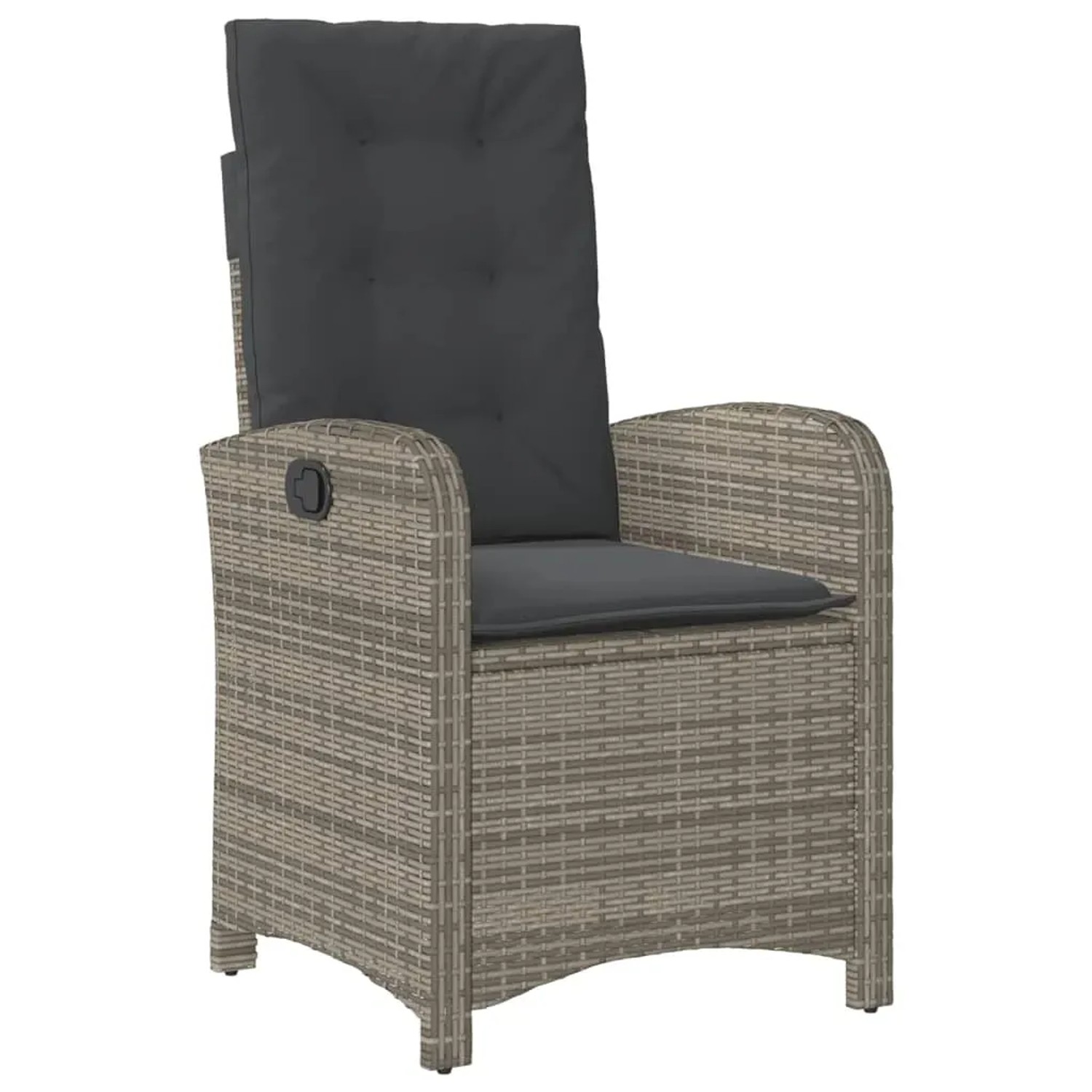 Grauer Poly Rattan Gartenstuhl mit Kissen, Teil der vidaXL 9-tlg Essgruppe.