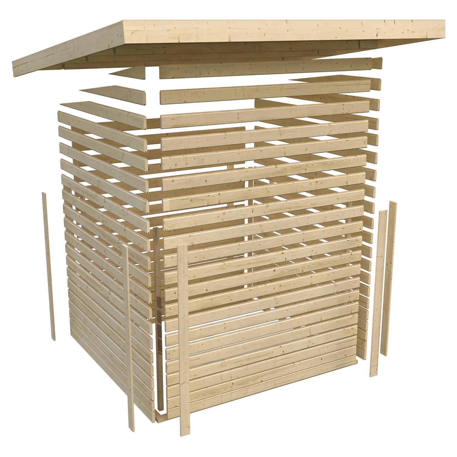 Karibu Express Gartenhaus Speedy A, naturbelassen, 213x217cm, Holz-Gartenhaus im Stecksystem.