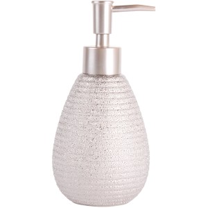 Silberner Seifenspender Oman aus Keramik mit Pumpkopf.