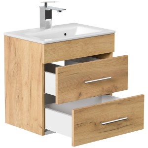 Posseik Badmöbel Portus 500 SlimLine Eiche Gold mit Waschbecken und zwei Schubladen.