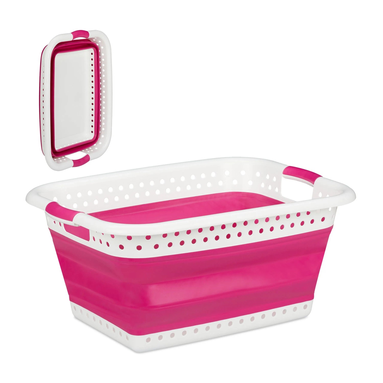 Relaxdays Wäschekorb Kunststoff Pink Faltbar 27 cm x 61 cm x 45,5 cm 1,3 kg