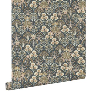 ESTAhome Vliestapete mit floralem Muster in Dunkelblau, Vintage-Look.