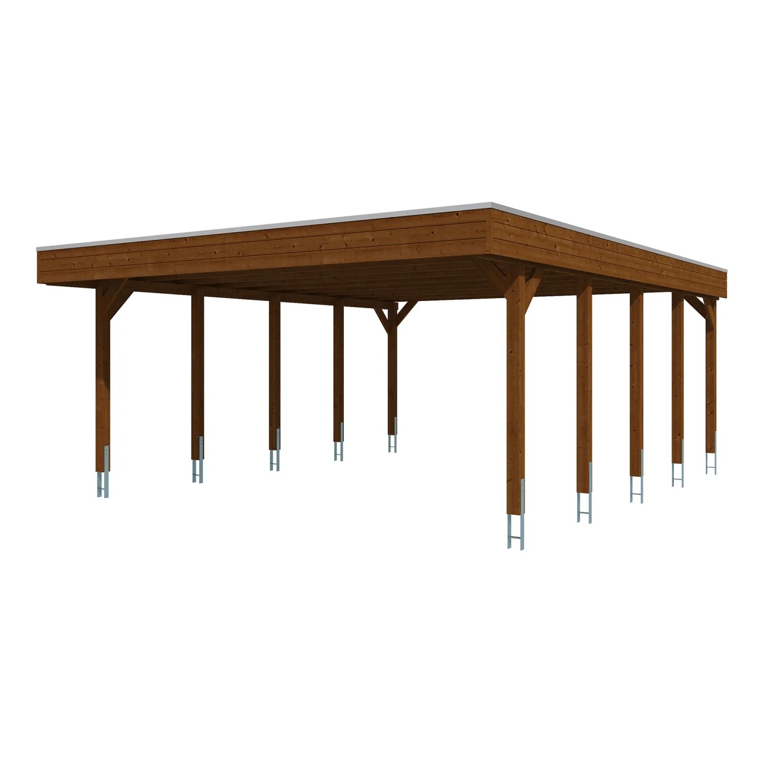 Skan Holz Carport Friesland mit Stahl-Dachplatten 546 cm x 708 cm Nussbaum