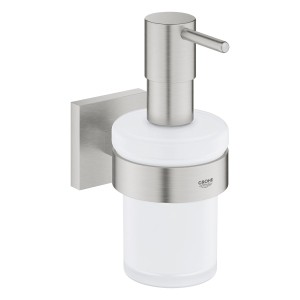 Grohe QuickFix Seifenspender Start Cube Supersteel mit Halterung, Glas/Metall.