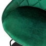 Detailaufnahme: Grüner ML-Design Barhocker aus Samt mit Rückenlehne und Fußstütze.