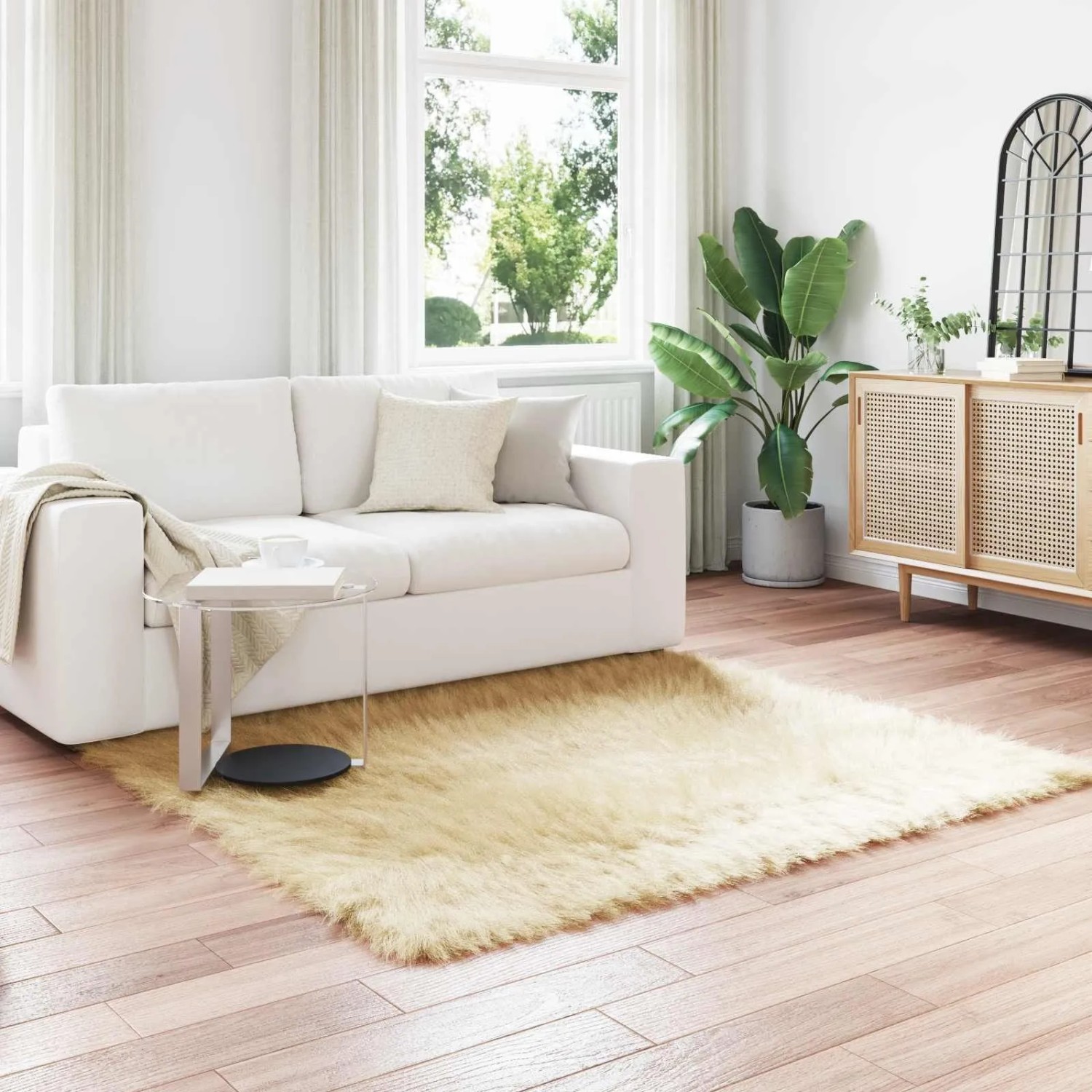 vidaXL Kunstschaffell Teppich Tafalla Creme 160 x 160 cm Polyester 42021510_2