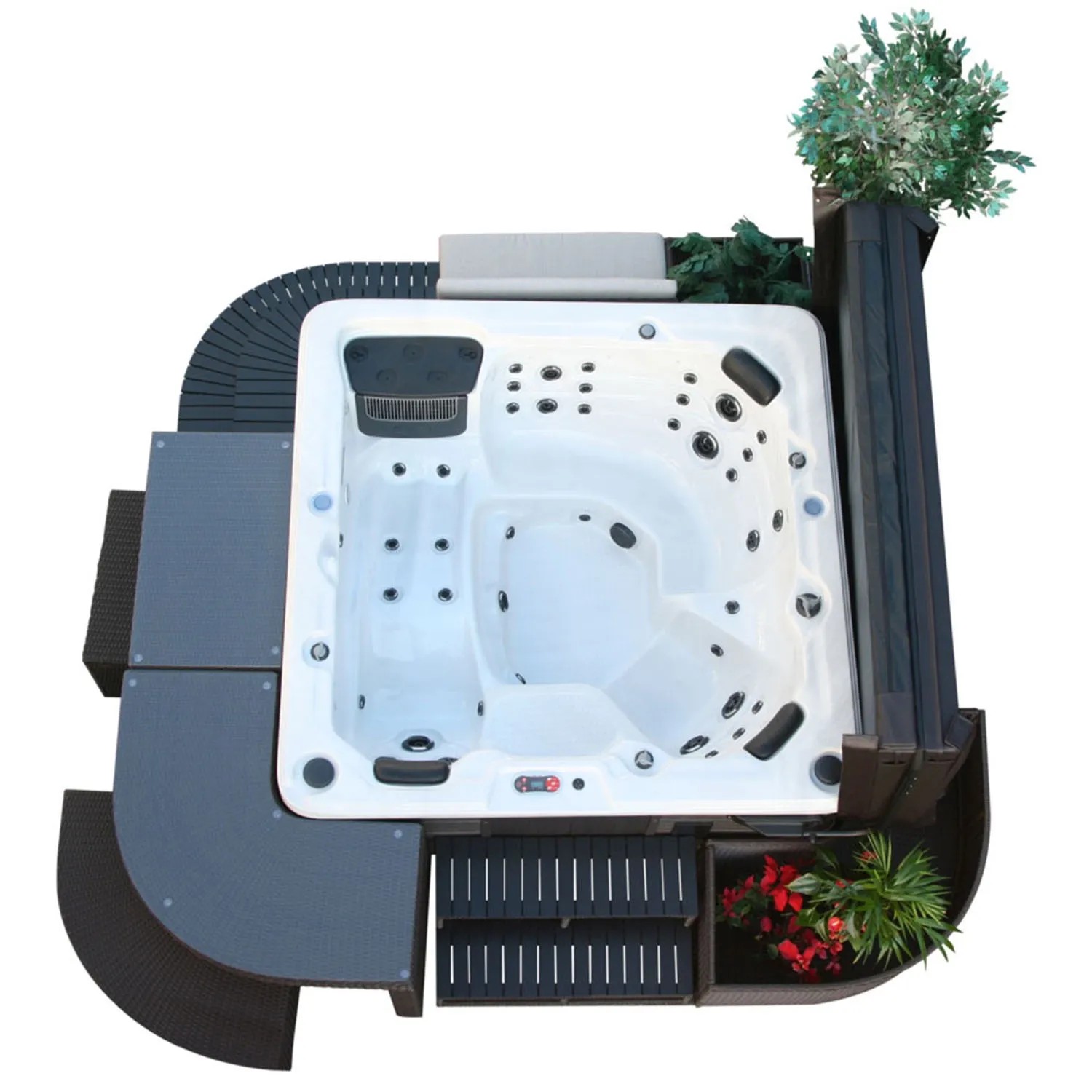 Canadian Spa Rattantreppe, braun, 2-stufig, für Whirlpools, Teil der Randmöbel-Kollektion.