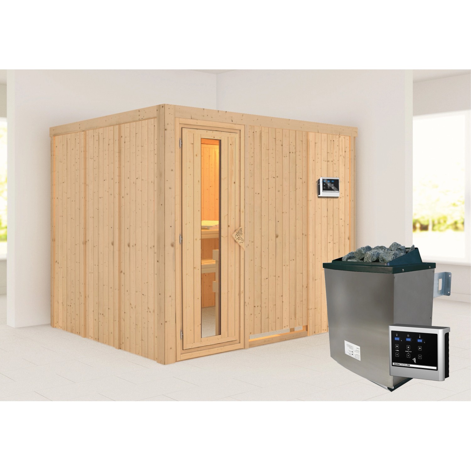 Karibu Sauna Gunda mit Ofen externe Stg.Natur günstig online kaufen