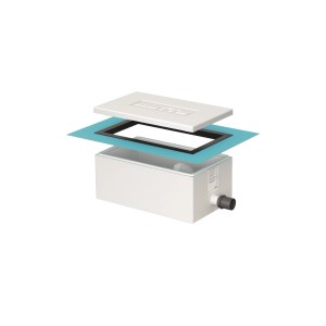 Bette Installationsbox Easy Connect für Dusch- und Badewannen, mit Deckel, Dichtmanschette und Flexschlauch.