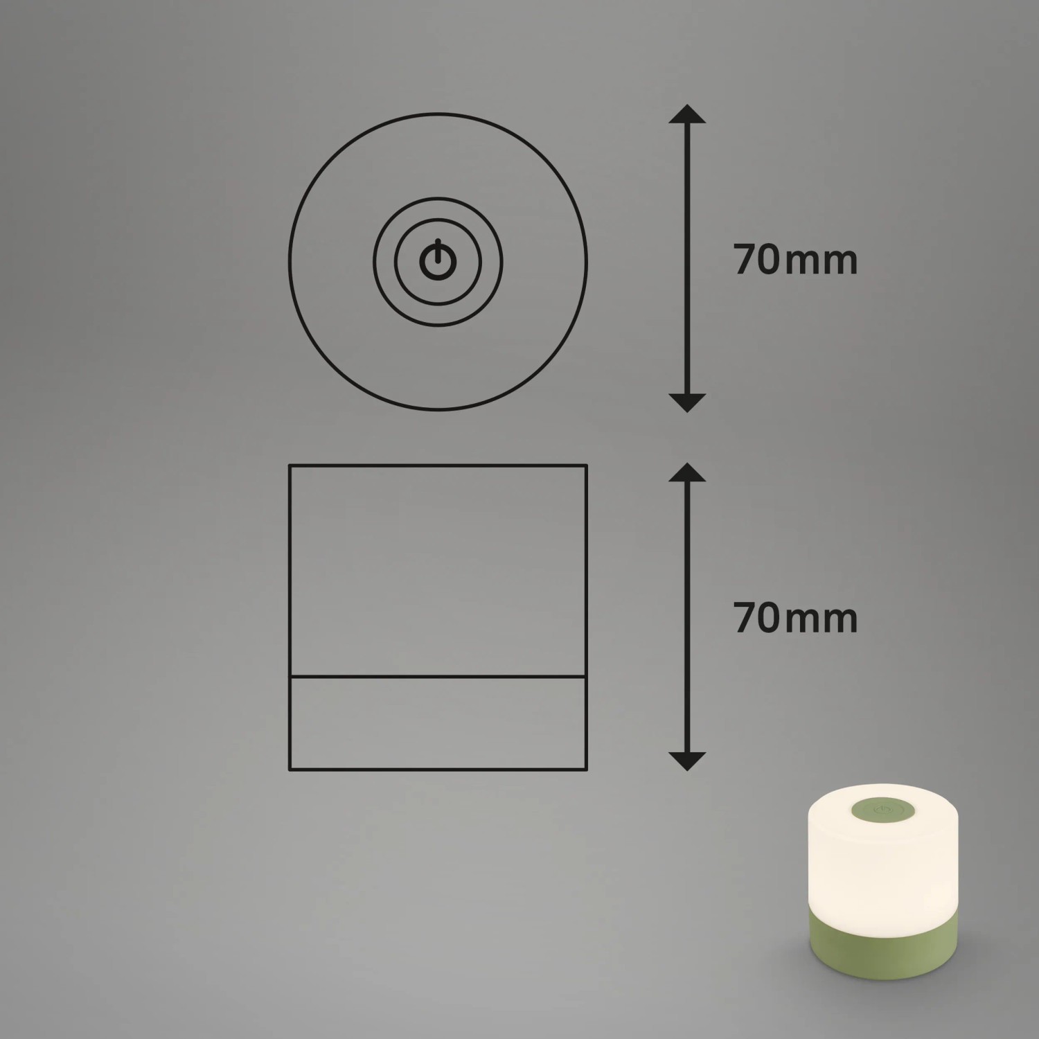 Brilo Akku-Tischleuchte Smal Grün, 7cm hoch, für den Außenbereich.