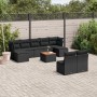 Schwarze 10-tlg. vidaXL Garten-Sofagarnitur aus Poly Rattan mit Kissen im Garten.