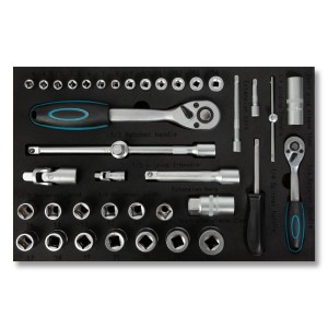 EBERTH Multitool Werkzeugset, 81-teilig, blau, für Werkzeugwagen, Einlage für 4 Schubladen.