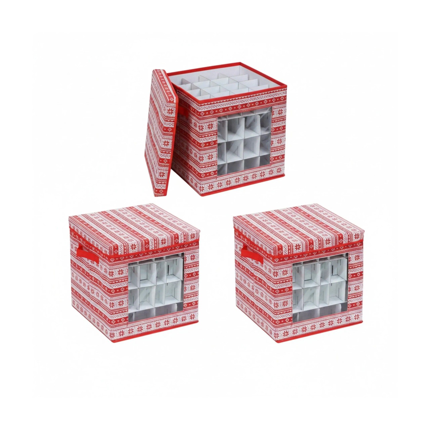 Relaxdays Weihnachtskugel Aufbewahrungsbox 3er Set Vlies Sichtfenster Tragegriffe Verstellbar 33 cm x 33 cm x 33 cm