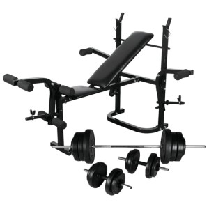 vidaXL Trainingsbank mit Ablage und Langhantel und Kurzhantel Set 60,5 kg 275363