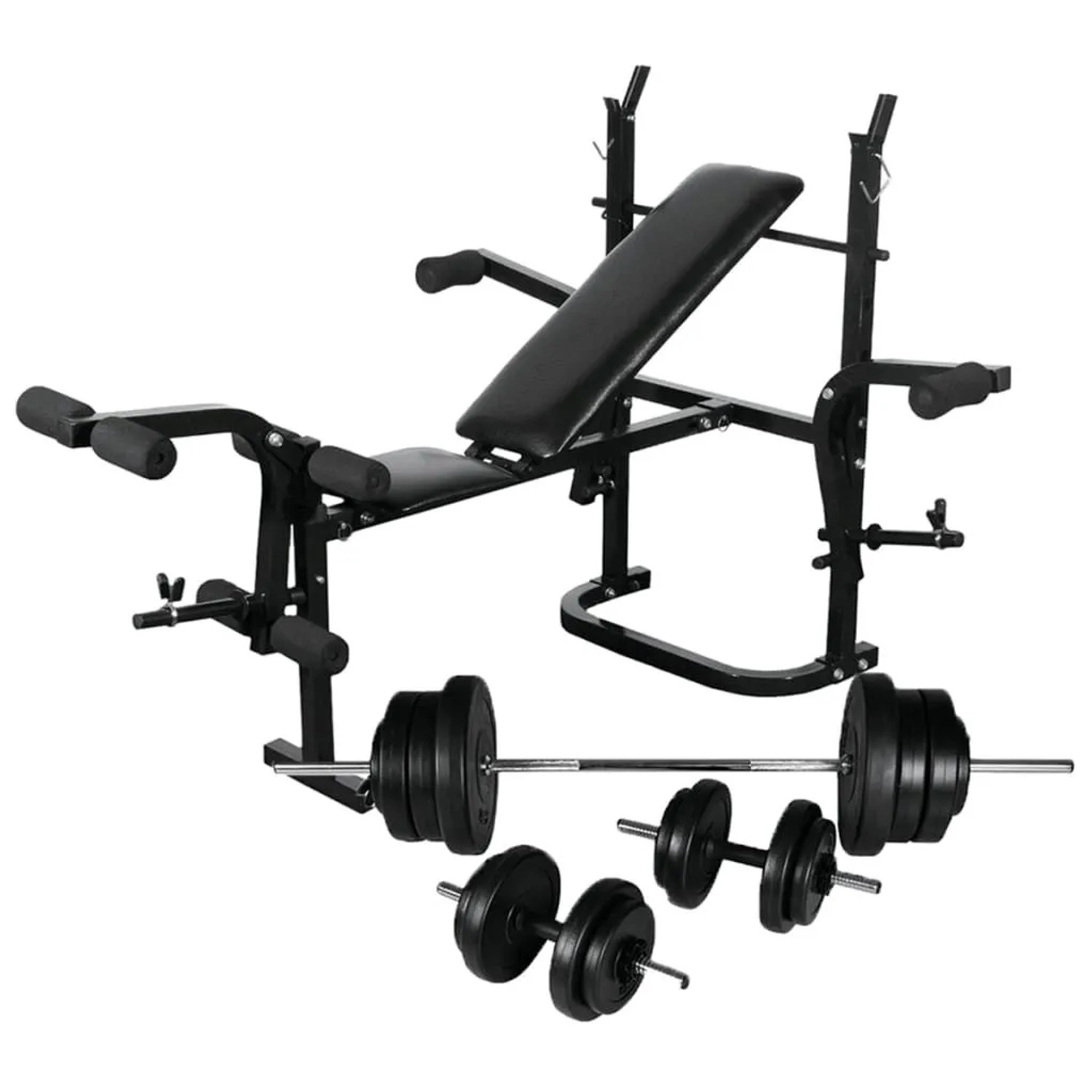 vidaXL Trainingsbank mit Ablage und Langhantel und Kurzhantel Set 60,5 kg 275363