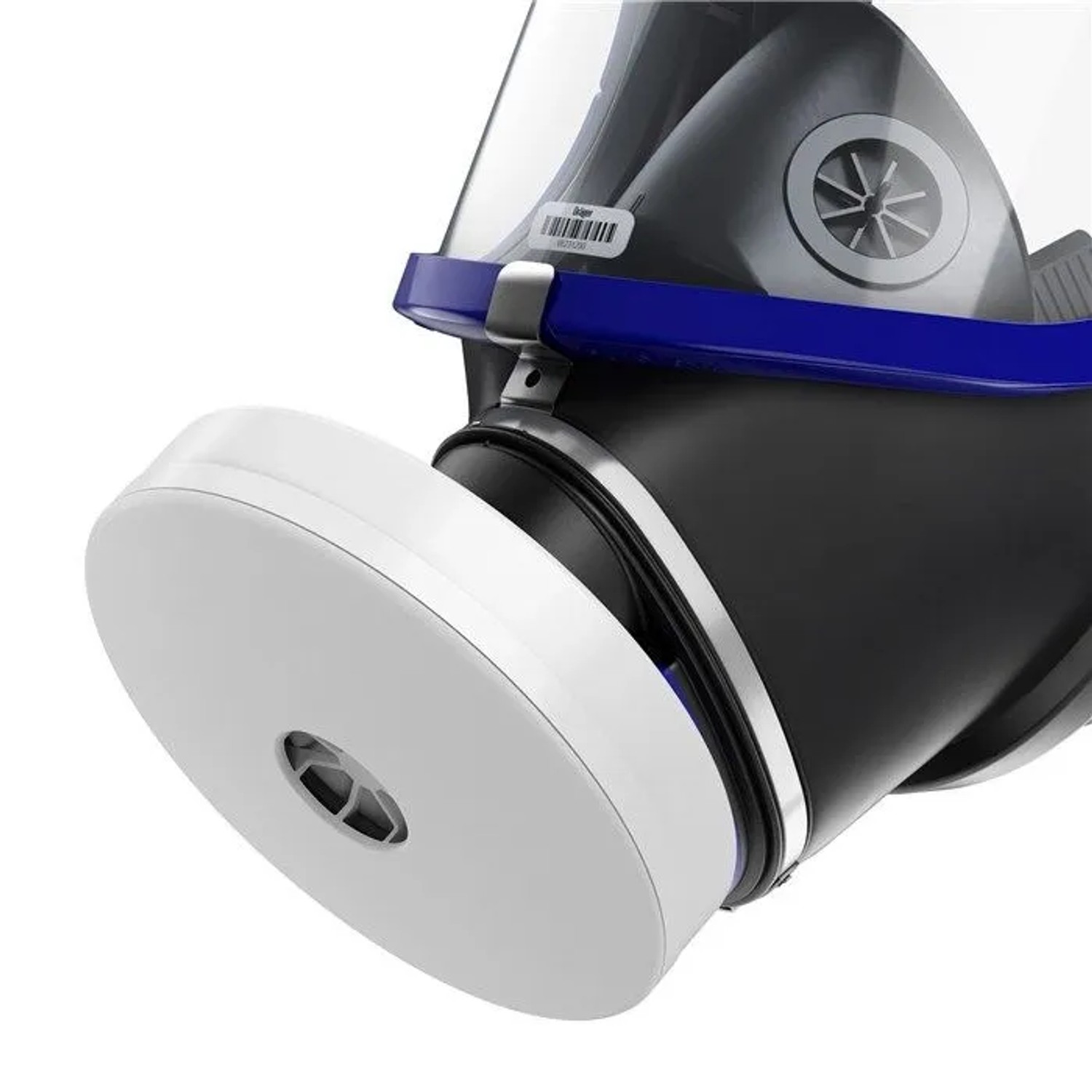 Dräger Partikelfilter P3 weiß mit Rd40 Anschluss an Atemschutzmaske. Schützt effektiv vor Feinstaub.