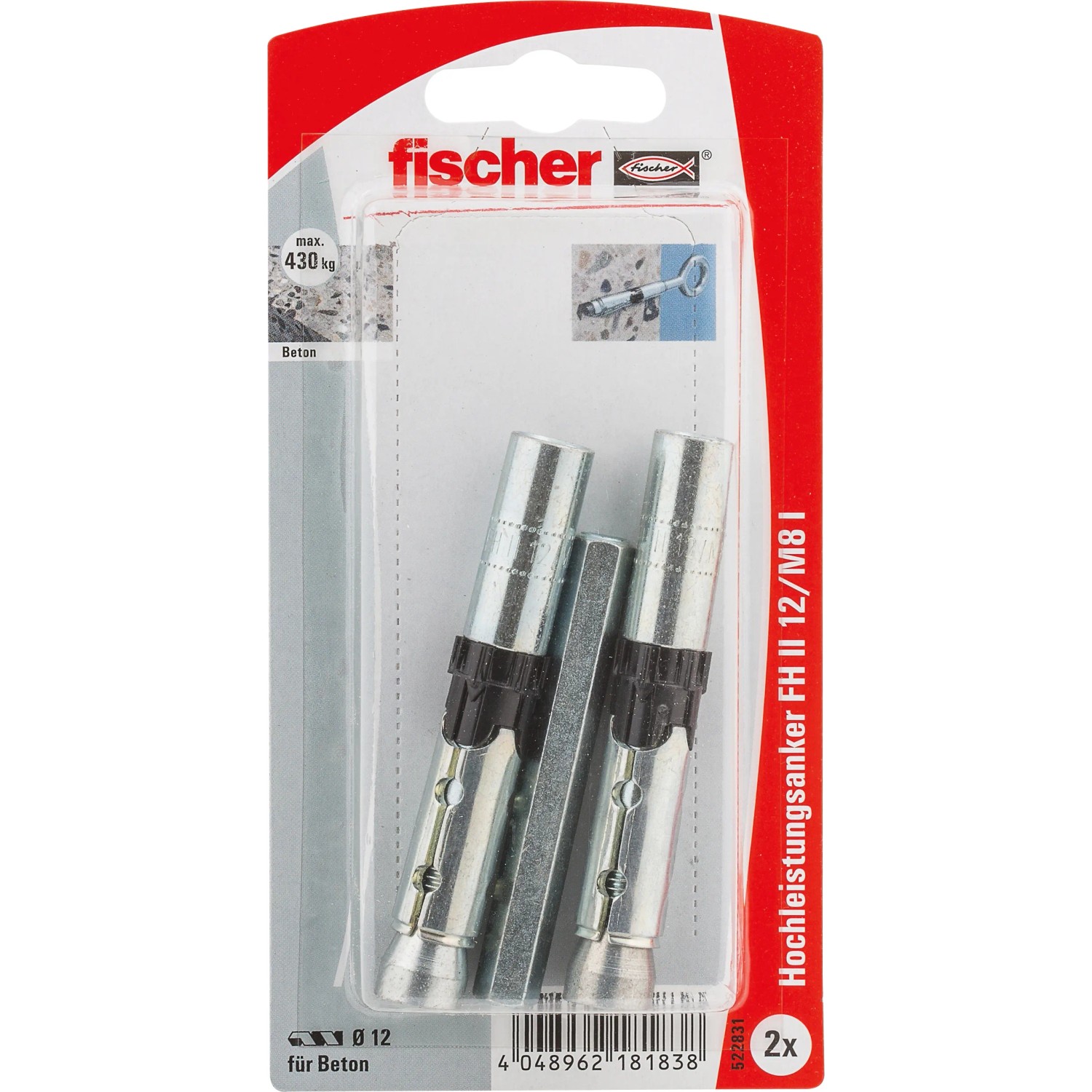 Fischer Innengewindeanker FH II-I 12/M8, 2 Stück, für Betonbefestigungen.