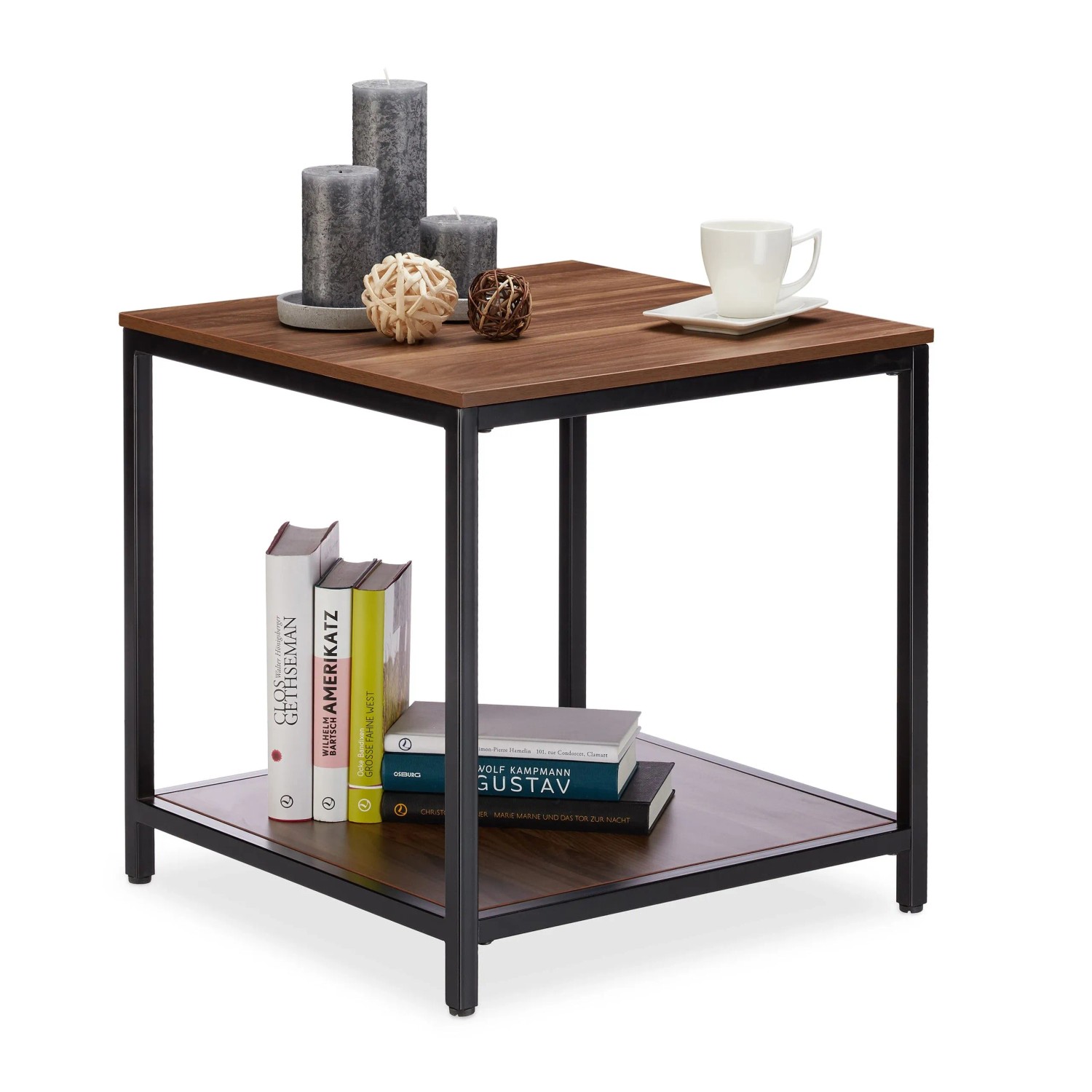 Relaxdays Beistelltisch Holz Metall Natur Mit 2 Ablagen 51 cm x 50,5 cm x 50,5 cm 7,4 kg