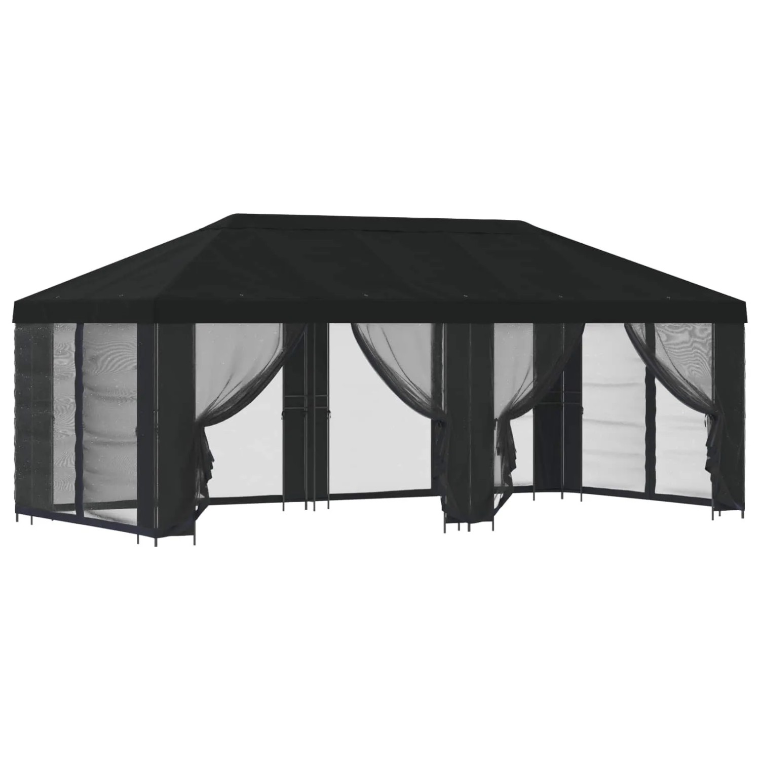 vidaXL Pavillon mit Seitenwänden 6 x 3 m Schwarz Polyester und Stahl 3376028