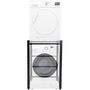 Schwarzes Waschmaschinengestell KAMED aus Stahl mit Waschmaschine und Trockner. Universal Untergestell.