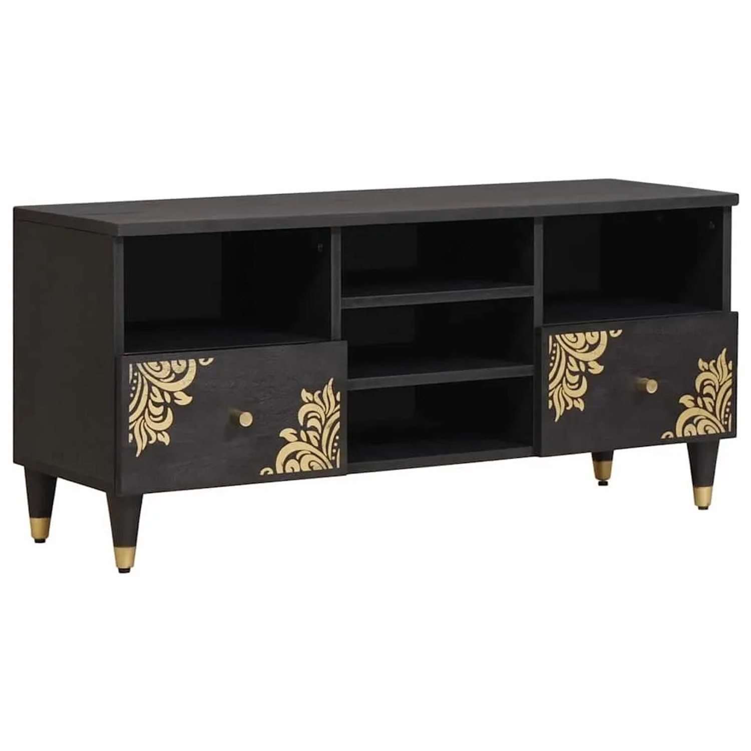 vidaXL TV-Schränk mit Regal Schwarz 100 x 33 x 46 cm Massivholz Mango 40188 günstig online kaufen