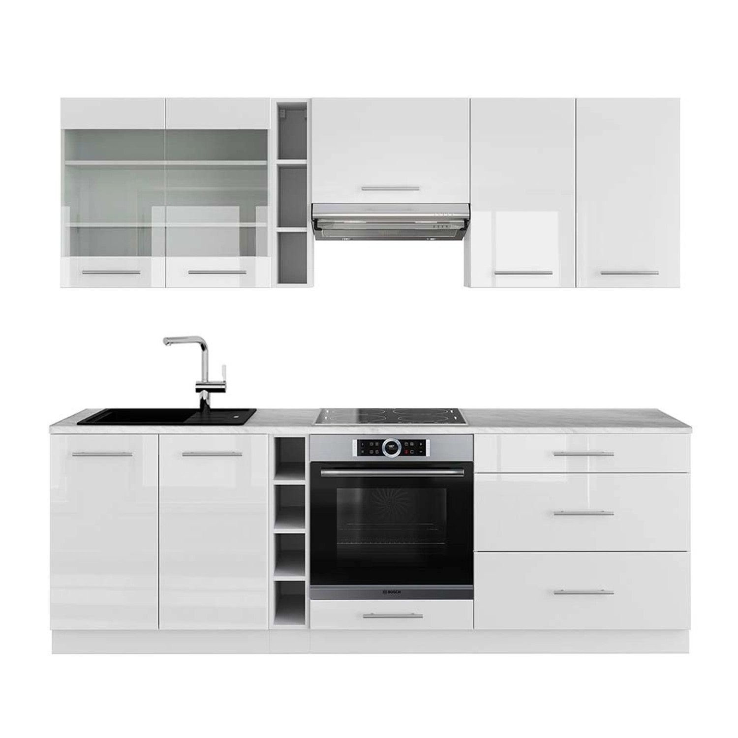 Vicco Fame-Line Küchenzeile Weiß Hochglanz/Weiß 235 cm AP Marmor günstig online kaufen