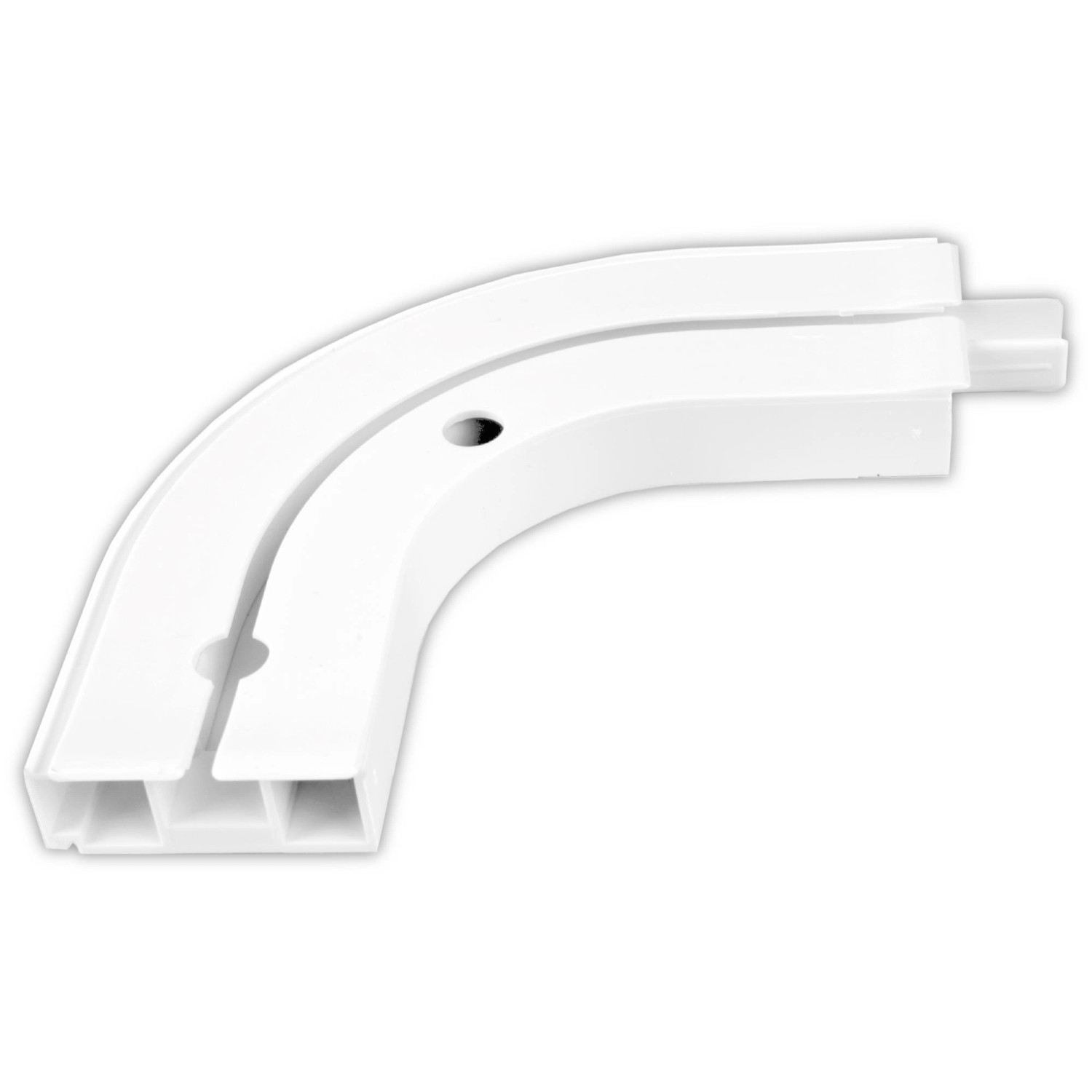 Weißer Bestlivings Rundbogen für 1-läufige Gardinenschiene, Detailansicht.