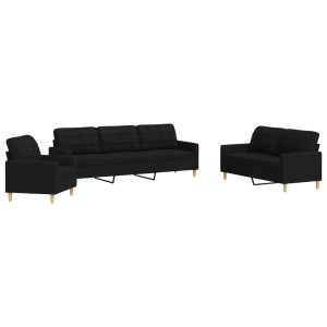 vidaXL 3-tlg. Sofagarnitur, schwarz, Stoff: Sessel, 2-Sitzer & 3-Sitzer Sofa für Wohnzimmer oder Relaxbereich.