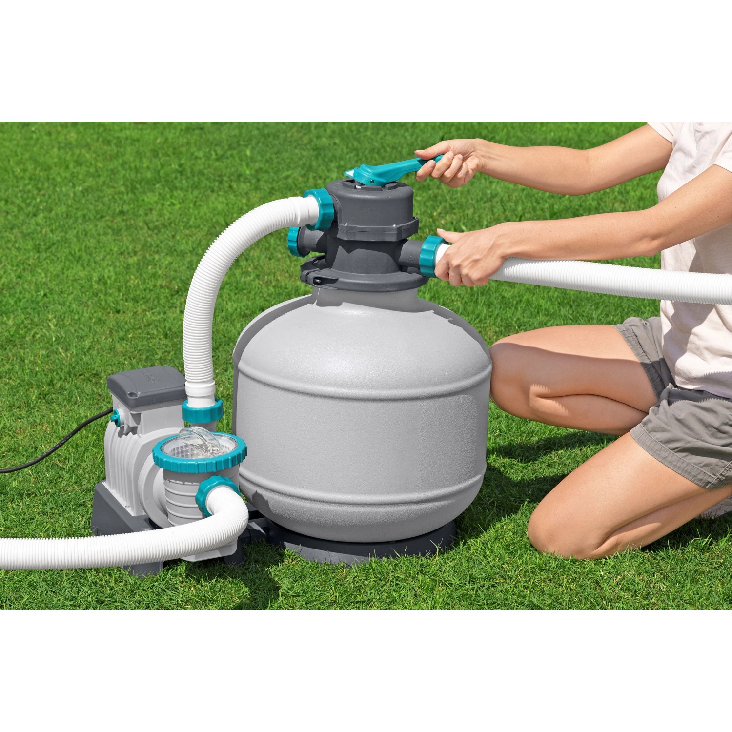 Bestway Hydrium Sandfilteranlage für Stahlwandpool, zur Reinigung des Pools.