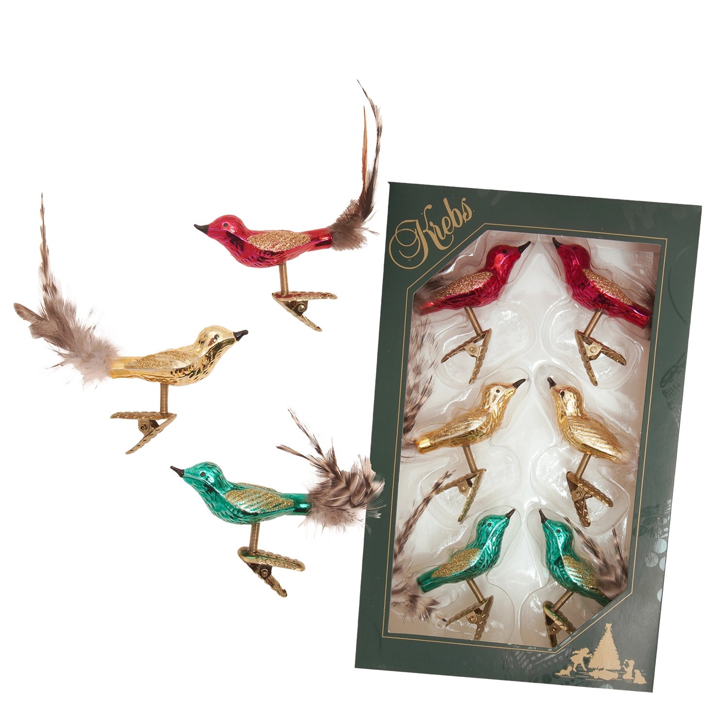 Krebs Glas Lauscha Baumschmuck Vogel Mini-Set Mehrfarbig 6cm