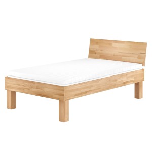 Hohes Einzelbett aus Buche Massivholz, 120x220 cm, mit Rollrost, geeignet als Seniorenbett.