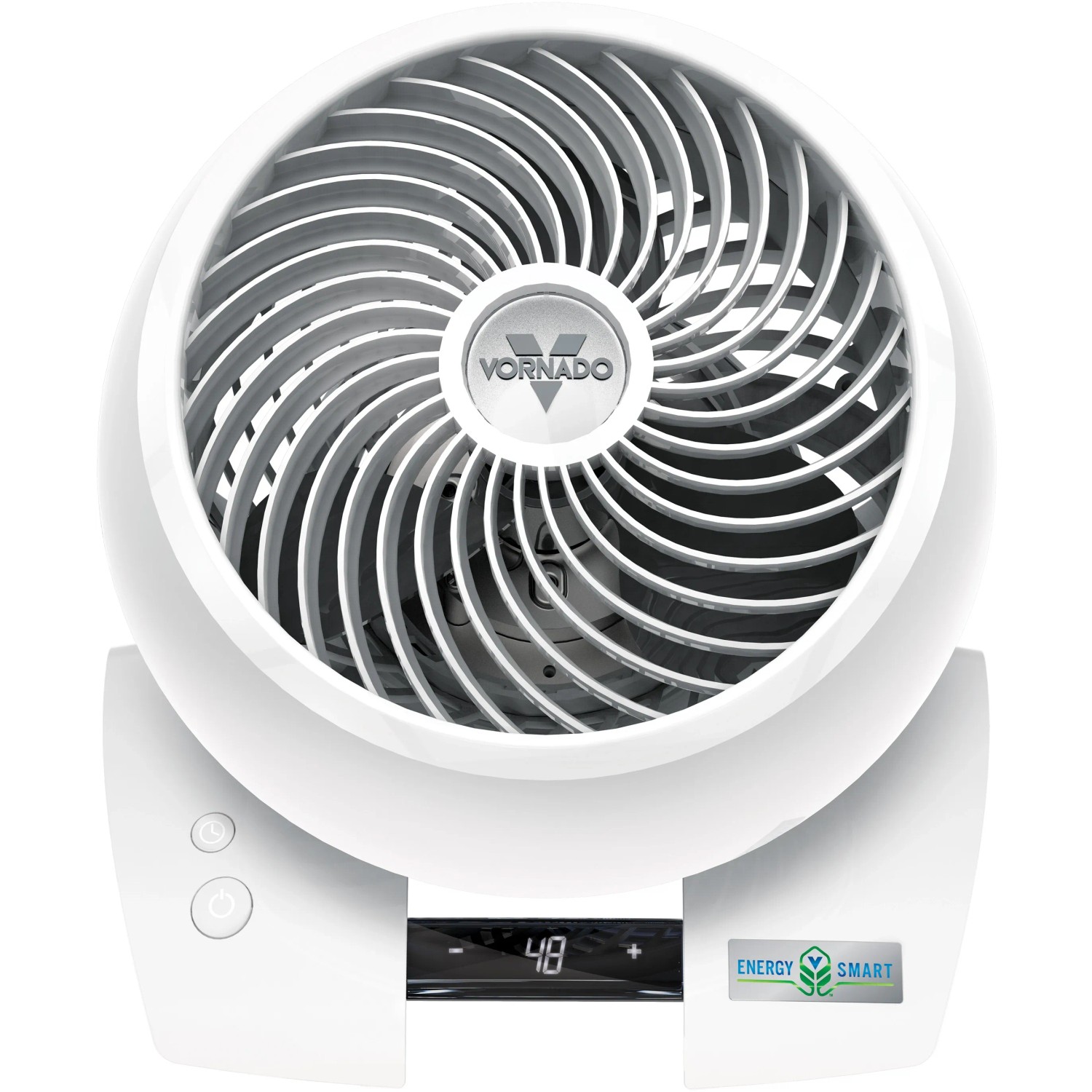 Weißer Vornado 5303DC Tischventilator mit digitaler Anzeige und stufenloser Einstellung.