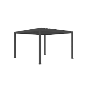 Anthrazitfarbene MWH Pergola I-120 Series 4x4m mit verstellbaren Aluminiumlamellen für Garten & Terrasse.