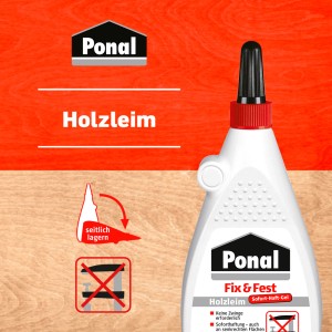 Ponal Fix & Fest Holzleim, 500g Flasche, transparent. Starker Kleber für Holz und andere Materialien.