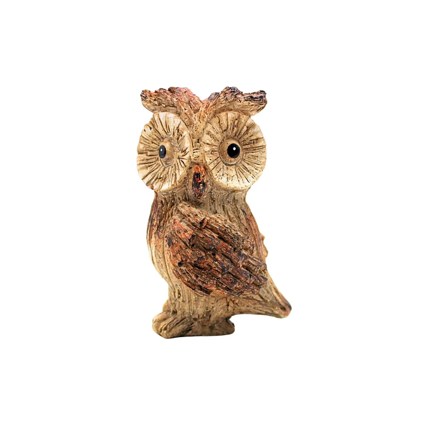 Dekohelden24 Eulenfigur Dekoeule Eulenstatue Eulendeko Herbstfigur Herbstdeko Keramikeule in Naturgetreuer Holzoptik in Braun L/B/H 7 × 6 × 11 cm