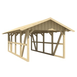 Skan Holz Carport Schwarzwald, Natur, mit Dachschalung, 424x772cm, Fachwerkbauweise.