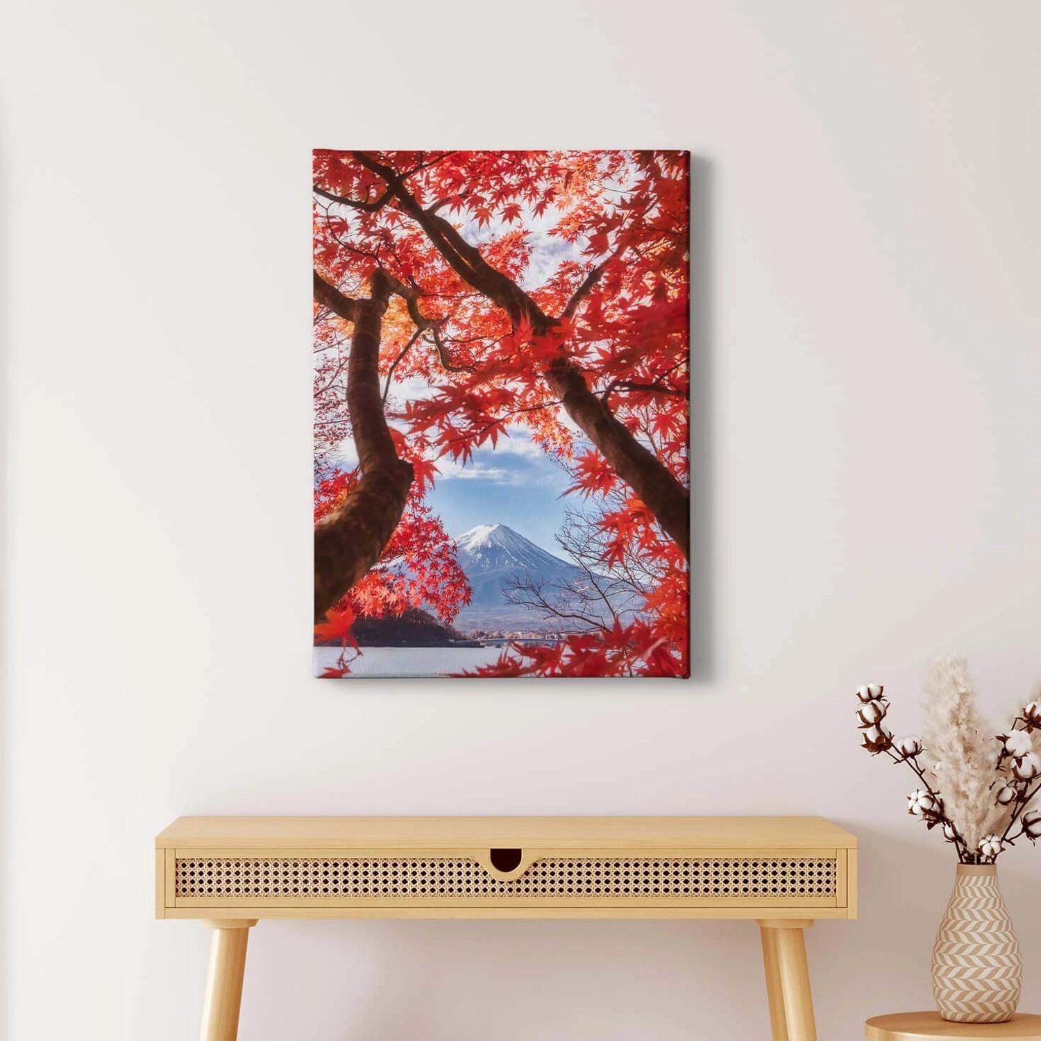 Bricoflor Roter Baum Bild Im Asiatischen Stil Landschaftsbild Ideal Für Schlafzimmer Und Flur Natur Wandbild Mit Berglan