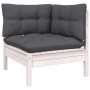 vidaXL Garten-Lounge-Eckteil, weißes Kiefernholz mit anthrazitfarbenen Kissen, Teil eines modularen Gartenmöbel-Sets.