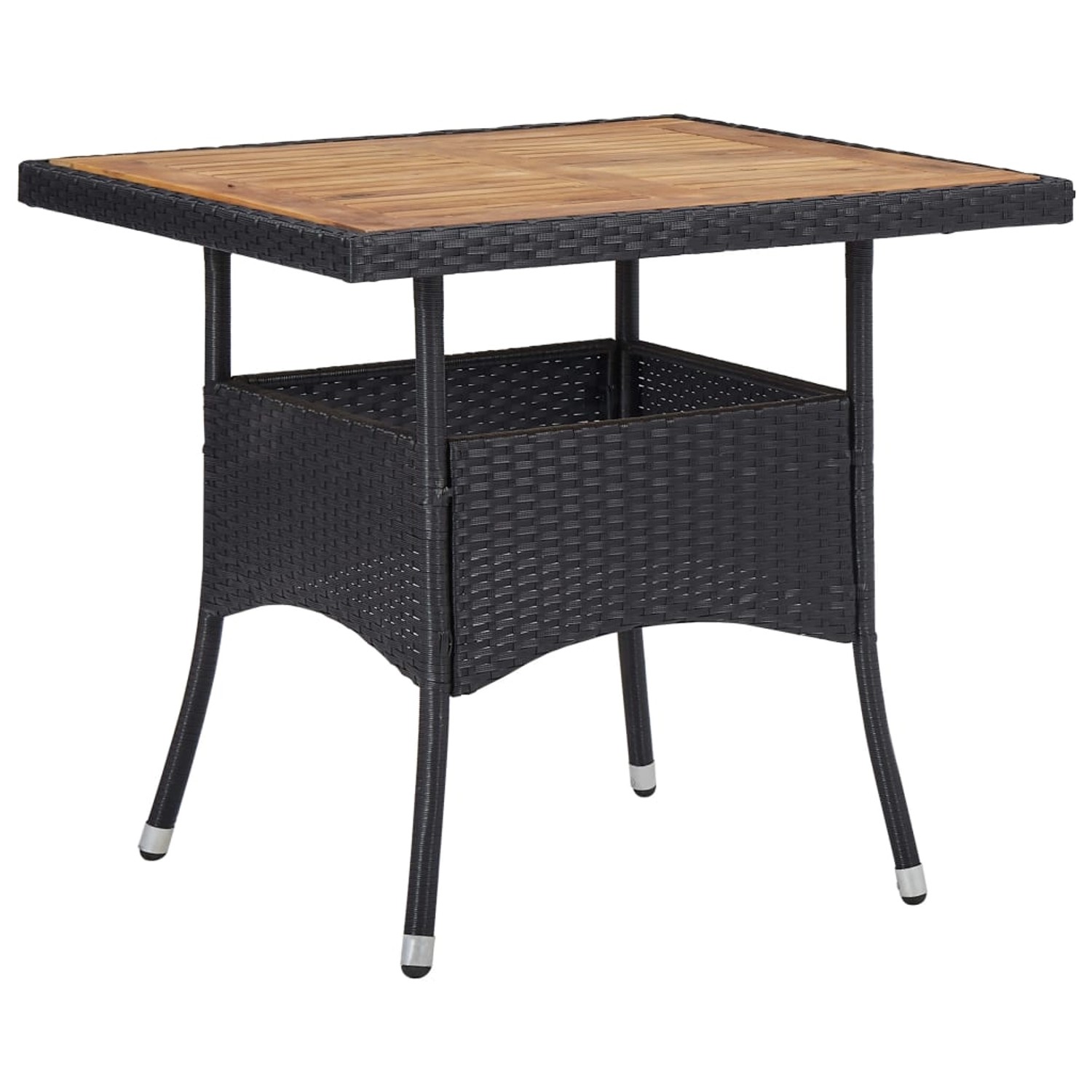 vidaXL Garten-Esstisch Schwarz Poly Rattan und Massivholz Akazie 46171