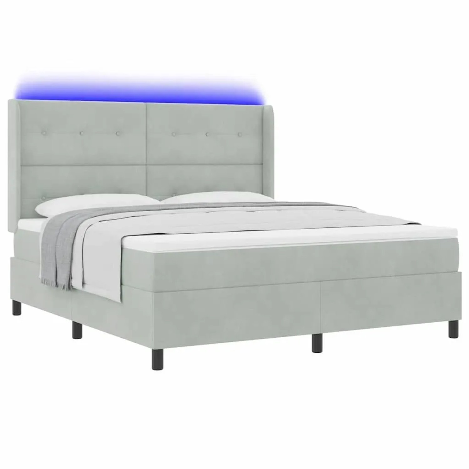 vidaXL Boxspringbett mit Matratze und LED Hellgrau 180 x 200 cm Samt 3343880