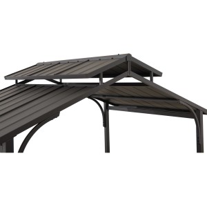 Detailansicht des zweistufigen Dachs vom Sunjoy Grill-Pavillon Aspe Stahl in Schwarz.