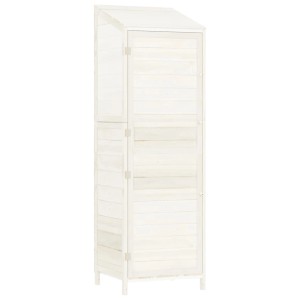 Weißer Geräteschuppen aus Tannenholz, 55x52x174,5 cm, ideal für Gartengeräte.