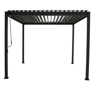 Anthrazitfarbene Pergola Mirador Basic 3x3 m, ideal als Terrassenüberdachung.