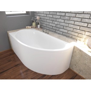 Weiße Bad Land MIKI Eckbadewanne 140x70 links mit Acrylschürze in modernem Badambiente.