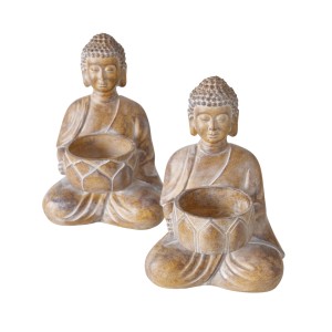 Boltze Home Teelichthalter Legolas, 2-fach sortiert, braune Buddha-Form für Teelichter.