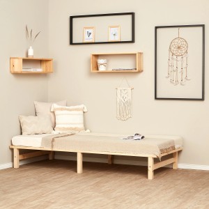 Homestyle4u Palettenbett 90x200 cm aus Kiefernholz mit Lattenrost, naturfarben.