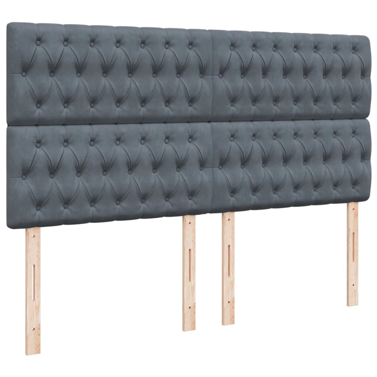 Dunkelgraues vidaXL Boxspringbett Kopfteil mit Samtbezug und Knopfheftung.