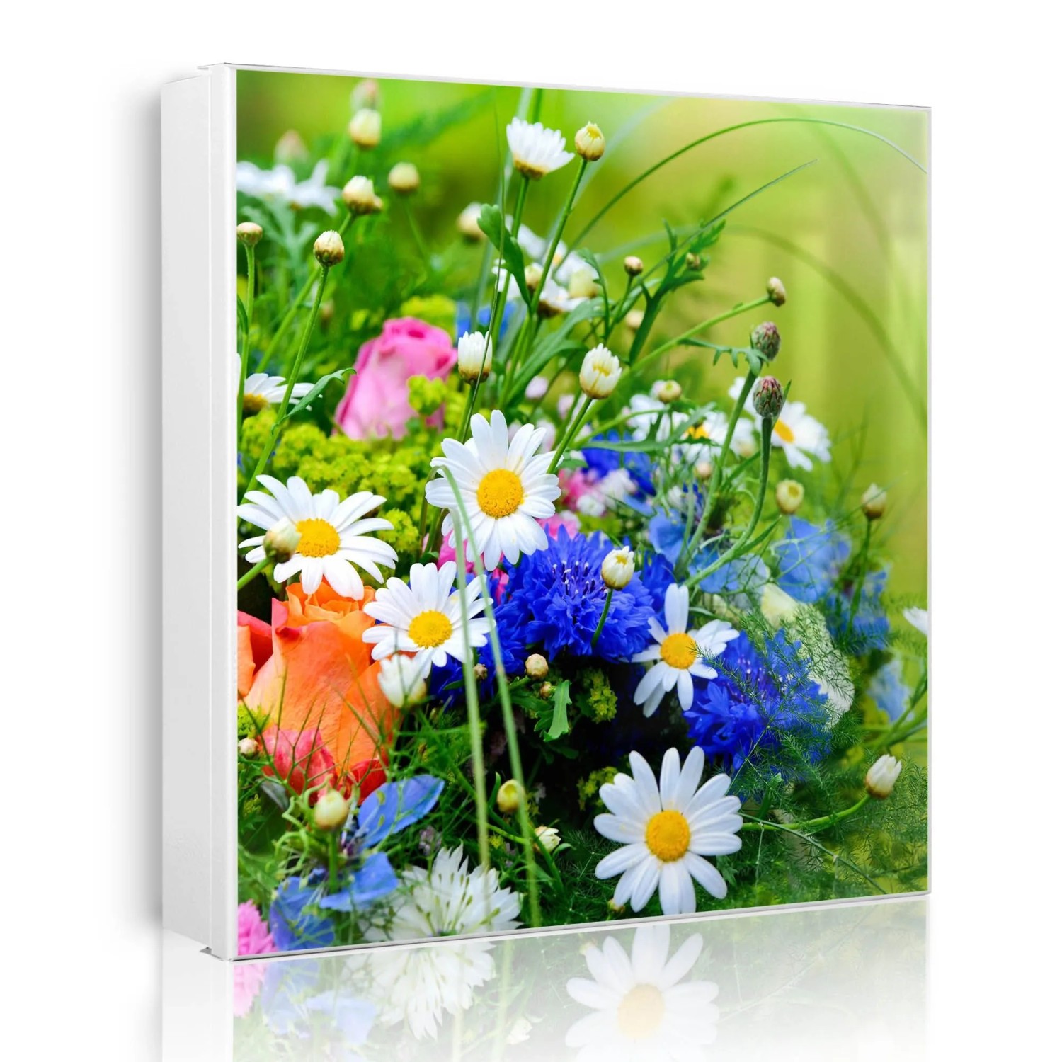Banjado Großer Schlüsselkasten Metall 30x30cm Weiß Scharnier Links 50 Haken Beschreibbar Magnetisch Motiv Blumenstrauß