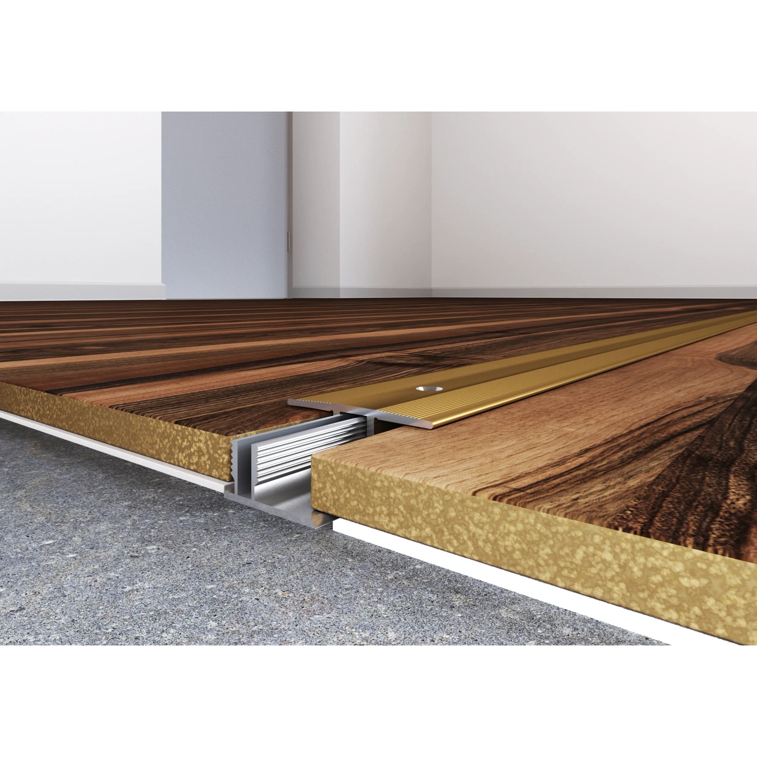 Gebürstetes Alu Übergangsprofil für Laminat/Parkett, 34 mm breit, 900 mm lang, für 7-15 mm Höhenunterschied.