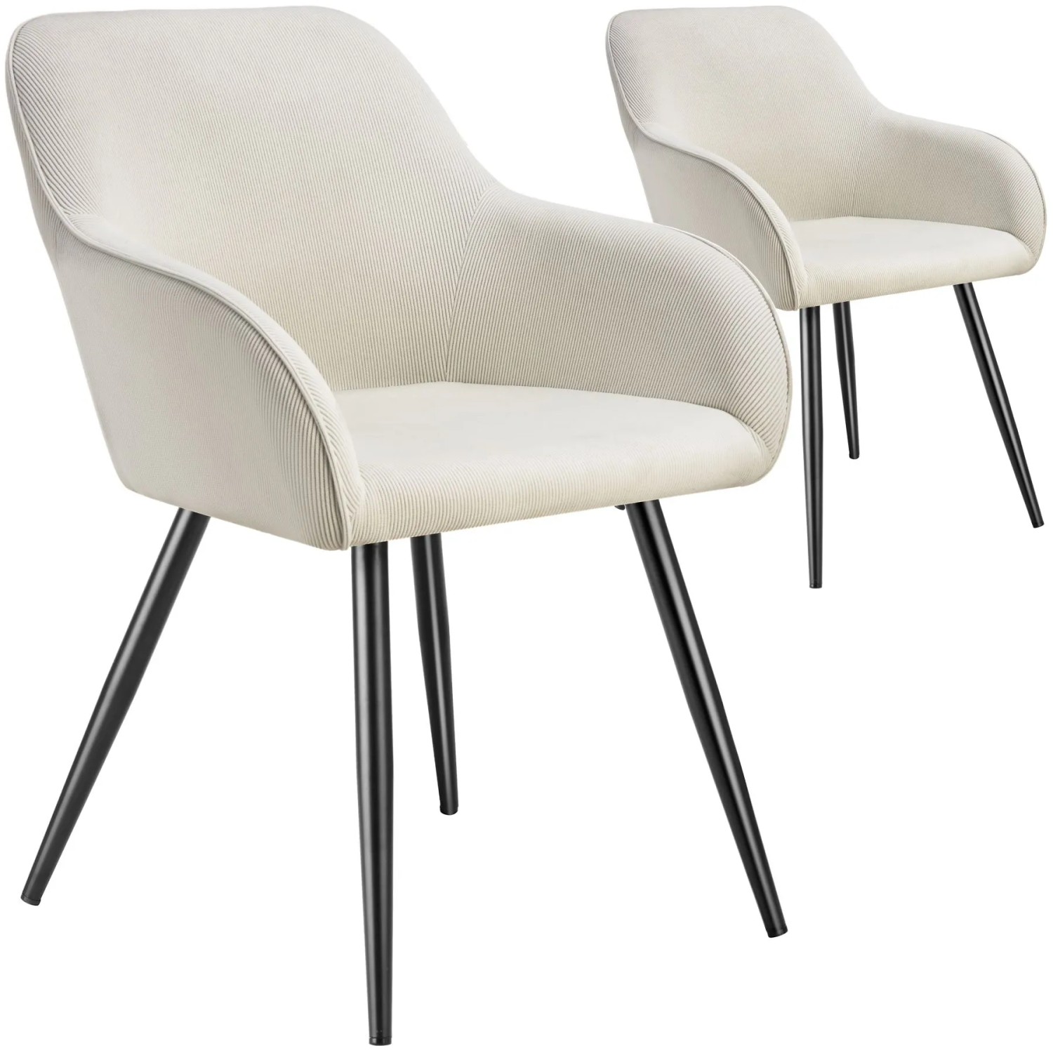 Tectake Esszimmerstuhl Marilyn Gepolstert  In Cordoptik Durchgehende Lehne 2Er Set 58 x 62 x 82 cm Creme Schwarz